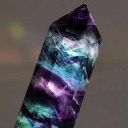 Baguette hexagonale en pierre de guérison, 3 pièces, en Fluorite naturelle violette et verte, Quartz, pointe de guérison, pour la décoration de la maison, 259C