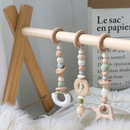 3pc / set bébé dentition hêtre anneau en bois crochet perles rongeur hochet jouets jouer gym berceau mobiles pour enfants produits cadeau LJ201114