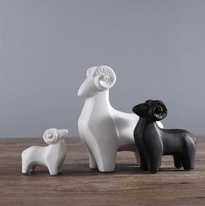 3pc White Black Ceramic Sheep Home Decor Crafts Room Decoration Goat Handicraft Porselein Animal Beeldjes Bruiloft Decoraties