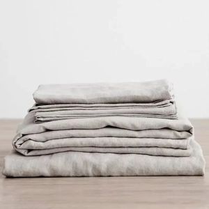 3 stks 100% gewassen linnen plaatset natuurlijke vlasbedbladen 2 kussenslopen Breatherable Soft Farmhouse Bedding ledheet platplaat 240424