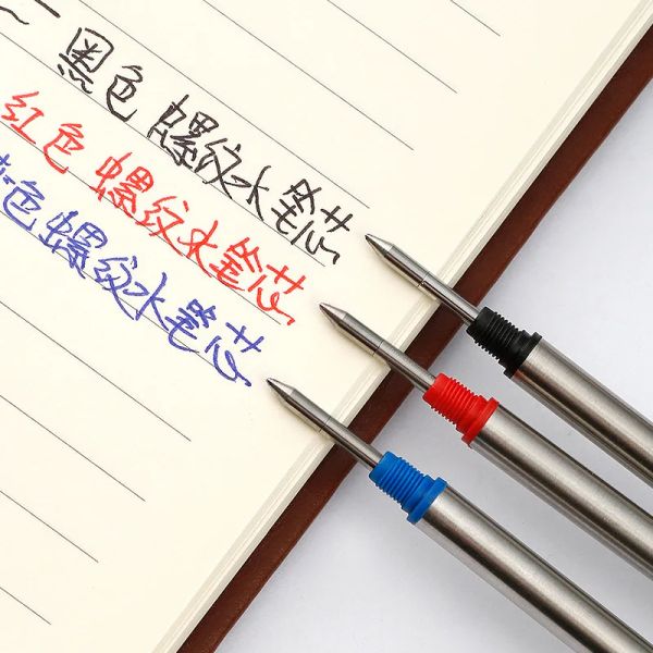 3pcs 11.4 cm rezulados de lápiz de metal rotativo roscado azul/negro/rojo boleta de bolicón de bolígrafo recarga de lápiz de bolígrafo 0.7 mm Papelería de la escuela de oficina