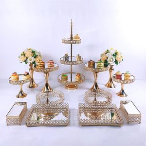 3-13 stuks Cake Stand Set Mooie Dienblad 3 Tier Gouden Cupcake Dessert Display Decoratie Gereedschappen Bruiloft Kristal Acryl Spiegel Other281t