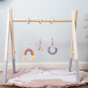 3pcs 1Set Nordic Cartoon bébé en bois Gym Fitness Cadre Rack Hanging Pendentif Jouets Kit Toddler Infant Room Décorations LJ201113