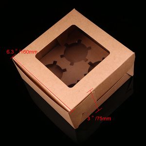 3pcs 2/4/6 trous Kraft Cupcake Boxes Food Grade Kraft Bakery Boîtes avec des inserts et des fenêtres d'affichage s'adaptent aux muffins cupcakes