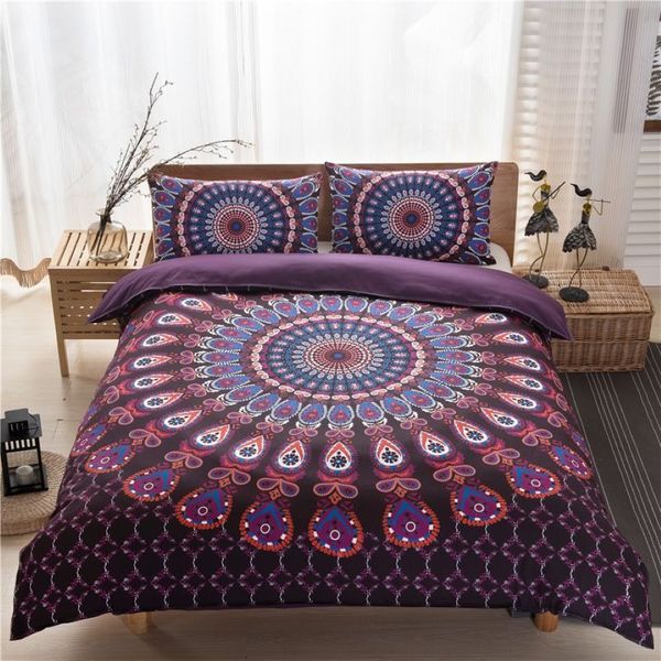 Parure de lit imprimé Mandala 3D, 3 pièces, housse de couette, motif Floral, Queen Size, noir et blanc, style bohème, ensemble de lit Lotus, 230D