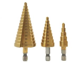 3pcs 4122032 mm Large HSS en acier à pas de coup de cône Set Tools de forage titanium Bits de forage coupeur de trous durable en métal enduit de forage 8325310