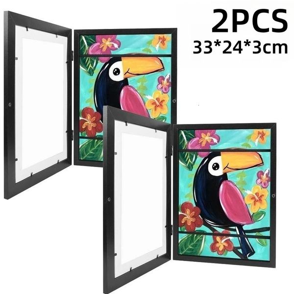 3PCS A4 Enfants Art Frame Ensembles Taille en bois Remplaçable PO Affichage pour l'affiche PO DRAWING PIGNES PICHES Affichage décor 240409