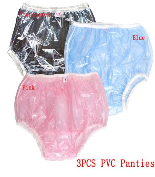 3 UNIDS ABDL pañal para adultos pvc pañales reutilizables para bebés pantalones de bikini de plástico de tamaño único DDLG bebé adulto nueva ropa interior pañales azules H03538261