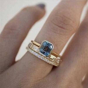 3 stks Zuur Blauw Kristal Ringen voor Vrouwen Mode Geel Goud Kleur Bruiloft vrouwen Ring Luxe Merk Sieraden Geschenken Accessoires 245 H