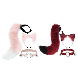 3 pièces ensemble de costumes d'animaux oreilles de renard bandeau queue tour de cou enfants Kit fantaisie accessoires de dessin animé pour la fête d'Halloween 240312