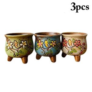 3pcs pots en céramique antiques pur peint à la main pot de fleur fée jardin décor bonsaï planteur bureau à domicile décor mini pots succulents 240320