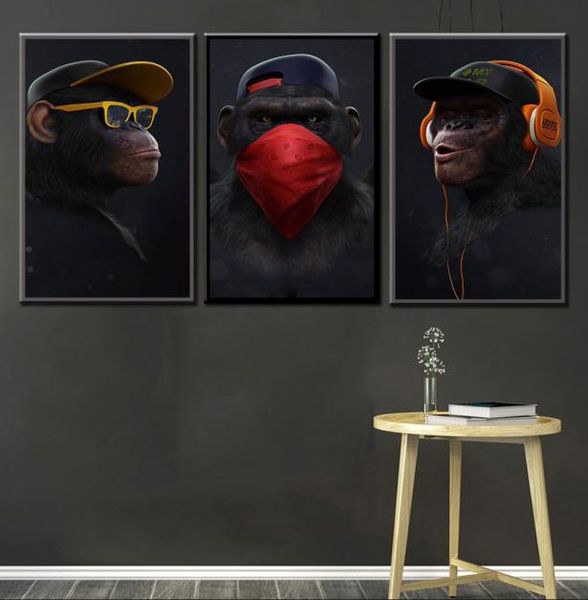 3pcs Art Animal Paindre d'huile Imprimée sur toile moderne art mural modulaire Résumé Funny Thinking Monkey Wall Pictures For Living Room 1745520