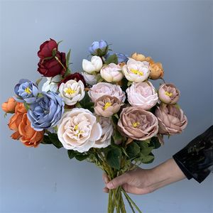 10pcs Bouquet de fleurs de rose artificielle Bouquet Rose Rose Rose Fausses de rose Fleurs de rose Blanc Blue Décorations de mariage