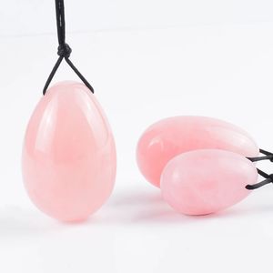 Juego de huevos Yoni de piedra Natural perforada, bolas de ejercicio Kegel de cuarzo rosa, herramienta Vaginal muscular para el suelo pélvico, masaje para el cuidado de la salud