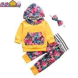 3 stks herfst baby meisje kleding set geboren baby outfit mode hoodie bloemen broek hoofdband trui geboren kleding vest 220326