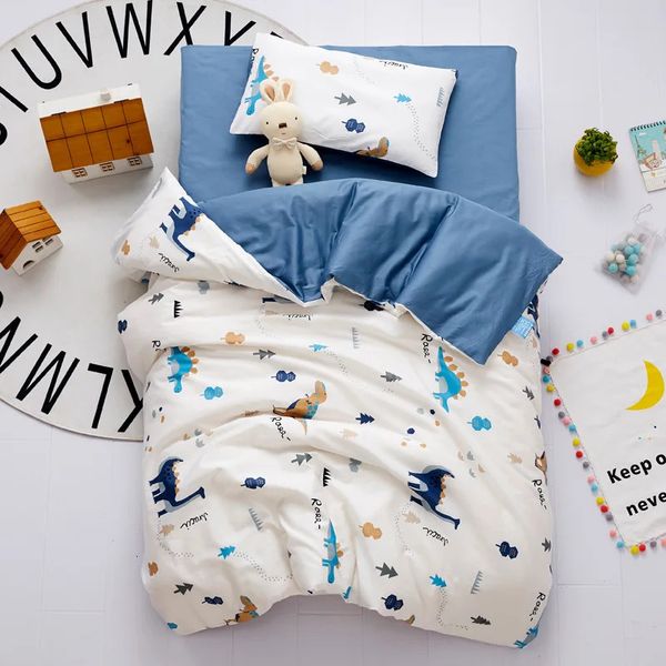 3 pièces ensemble de literie pour bébé 100 coton berceau linge de lit Kit dessin animé Animal comprend taie d'oreiller drap housse de couette sans remplissage 240322