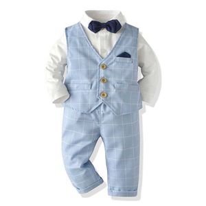 3pcs bébé garçon costume costume gentleman tenue née vêtements d'anniversaire ensemble baptêmes tddler chemise blanche + bowtie + gilet + pantalon 210615