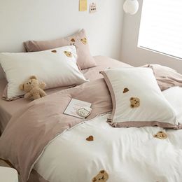 3pcs Baby Boys Liberter Set Bear Broidered lit Cribe de lit de lit de lit de lit coton coton de literie bébé coquette de couverture de couverture
