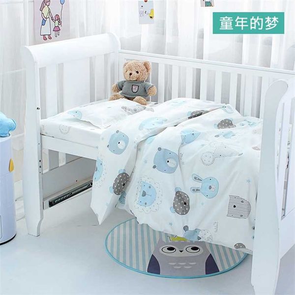 3 piezas de ropa de cama de cuna para niño niña dormitorio de dibujos animados de algodón suave juego de sábanas de cuna incluye funda de almohada sábana funda nórdica sin relleno 211025