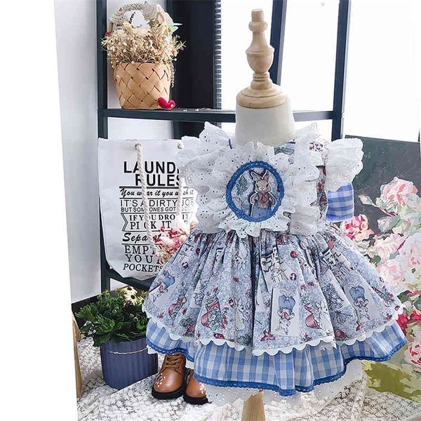 3pcs bébé fille d'été bleu lapin dinde vintage espagnol lolita princesse balle princesse robe pour fille anniversaire de Pâques 210329