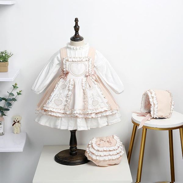 3 unids Baby Girl Vintage España Vestido Niños Royal Lolita Princesa Vestidos Otoño Niñas Niñas Bautismo Bautismo Vestíes Navidad 210303