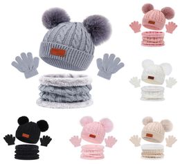 3 pièces bébé chapeau avec écharpe hiver tricoté coton enfant en bas âge casquette pour enfants garçon fille infantile Hairball Bonnet écharpe ensemble accessoires chauds 4773722