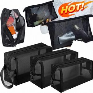3pcs Sacs cosmétiques en mailles noires claires maquillage transparent outils cosmétiques boîtes caisses de rangement de voyage portable SPCHER