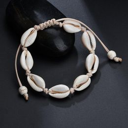 3 pièces noir blanc Boho naturel filles coquillages Bracelets à breloques pour femmes bijoux de plage Bracelets en corde faits à la main Bracelets bijoux cadeau 234v