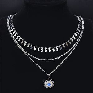 3pcs Boho Eye Blue Opal Collier de charme en acier inoxydable pour les femmes