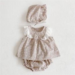 3 -stcs geboren meisjeskleding set mode mouwloze massieve jurk tops pant hoed baby kleding outfit zomer 220602