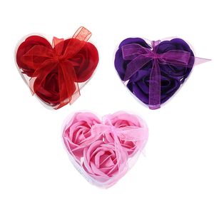 Aroma Corazón Rosa Jabón Flores Baño Cuerpo Jabón Recuerdos románticos Regalos del día de San Valentín Favor de la boda Decoración del partido 3 Unids / caja