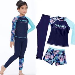 3 unids Niños Niñas Adultos Mujeres Swinsuit Secado rápido Protector solar Manga larga Traje de baño Pantalones cortos Conjunto Buceo Trajes de baño Trajes de neopreno 240305