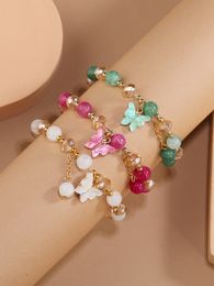 Bracelet de perles à breloque papillon, 3 pièces, bracelet de déclaration