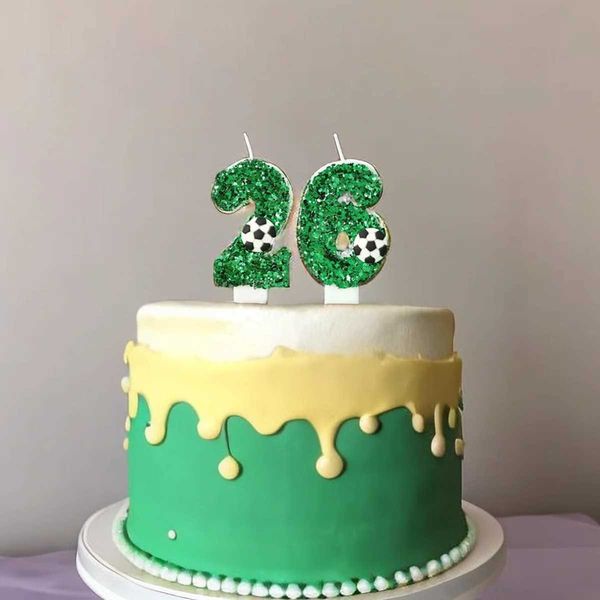 3pcs Bougies 1pcs Football Bandle Birthdle Birthday Cake Decor Sparkling Digital Green Gafle Topper Baking Wedding Party Gettings Decoration