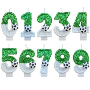 3pcs Bougies football Childrens d'anniversaire Bougies 0-9 Numéro Green Sparkles Birthday Soccer Ball Bougie pour boy-boy gâteau décoration Topper Decoration