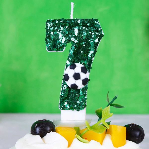 3pcs Bougies Green Football Candle Birthdle Cake décor Sparkling Digital Candle Cake Topper Baking Birthday Party Fourniture de mariage Fournitures