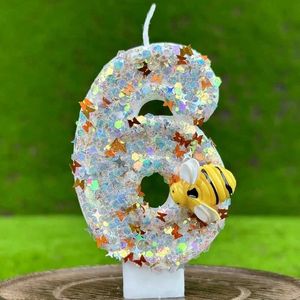 3pcs Bougies Honeybee Childrens Birdles d'anniversaire 0-9 Numéro Bougies d'anniversaire originales pour garçons Cake Topper Decoration 2024