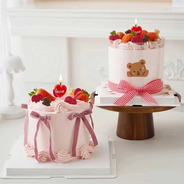 3pcs bougies Vente chaude amour coeur en forme de gâteau rouge