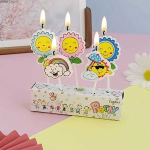 3 -stks kaarsen zonnebloem gelukkige verjaardag feest cake decoratie kaarsen zon witte wolk cartoon bakken kinderen verjaardag