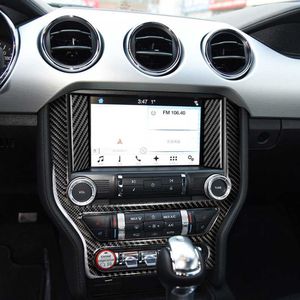 3 pièces en Fiber de carbone voiture Console cadre autocollants voiture Center panneau de commande décoration CD couvre autocollants pour Ford Mustang 2015-2017