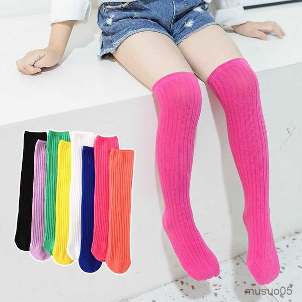 3 pièces enfants haut genou enfants bébé coton couleur bonbon bas longs jambières chaussettes mignonnes pour fille 3-12 ans enfants vêtements