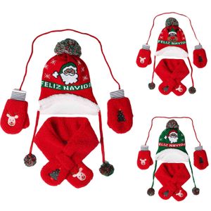 3 stks Kerst Set Baby Hat Scarf Handschoenen Kids Muts Voor Meisjes Leuke Cartoon Knit Boy Cap Warme Sneeuw Kinderen Hoeden Gift