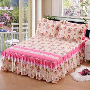 3 pièces couverture de jupe de lit imprimée florale classique couverture de drap housse couvre-lit antidérapant chambre jupe textile simple pleine reine taille Y20243E