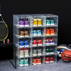 Caja de zapatos de plástico transparente, 3 uds., caja de almacenamiento para zapatos deportivos de baloncesto, organizador de tapas altas a prueba de polvo, combinación de armarios para zapatos X0803