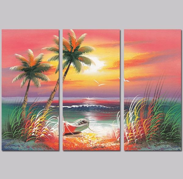 3 piezas colorido paisaje marino barco Hawaii decoración árbol de coco arte de la pared imagen cartel flores lienzo pintura sala de estar unframed3844418