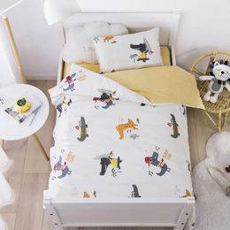 Kit de linge de lit pour berceau en coton, 3 pièces, ensemble de literie pour bébé, dessin animé, comprend taie d'oreiller, drap, housse de couette, sans remplissage, 240229