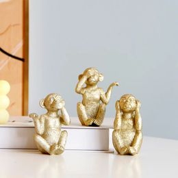 3pcs creativo estatua de animales pequeños decoración de escritorio de resina traje de mono adornados en miniatura figura encantadora 240527