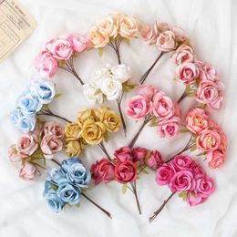 3pcs fleurs décoratives couronnes artificielles fleur mini bouquet rose pour la décoration de mariage à la maison bricolage fabrique de mères de la fête des mères.