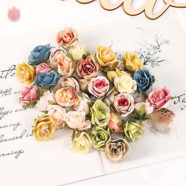 3pcs fleurs décoratives couronnes en soie rose 4 cm tête de fleur artificielle pour bricolage de chambre à domicile décoration de fête de mariage bricolage