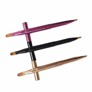 3pcs cepillo de labios de doble extremo Ccealer retráctil lápiz labial delineador cepillo maquillaje dorado púrpura negro U1nN #